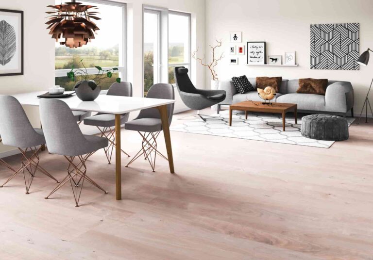 An open concept contemporary dining and living room interior